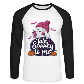 Halloween Fantôme Drôle Parler Effrayant Pour Moi - T-shirt baseball manches longues Homme - blanc/noir - Devant - Nik (191cm)