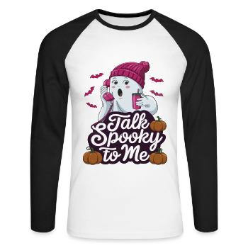 Halloween Ghost Funny Talk Effrayant pour moi - T-shirt baseball manches longues Homme - blanc/noir - Devant - Nik (191cm)