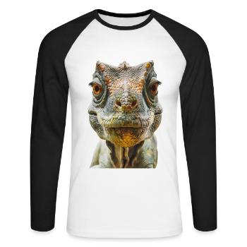 Dinosaure - T-shirt baseball manches longues Homme - blanc/noir - Devant - Nik (191cm)