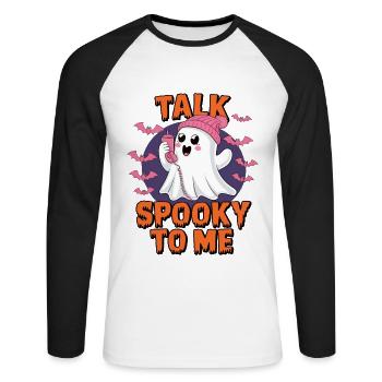Halloween Fantôme Drôle Parler Effrayant Pour Moi - T-shirt baseball manches longues Homme - blanc/noir - Devant - Nik (191cm)