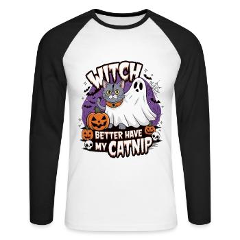 Halloween Cat Forget Candy Give Me A Cat - Unisex Long Sleeve Baseball T-Shirt - white/black - Front - Nik (191cm)