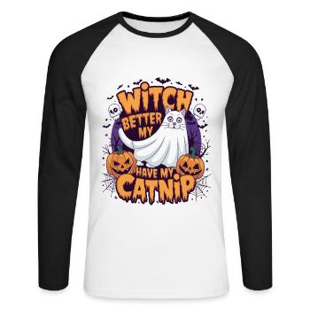 Halloween Cat Forget Candy Give Me A Cat - Unisex Long Sleeve Baseball T-Shirt - white/black - Front - Nik (191cm)