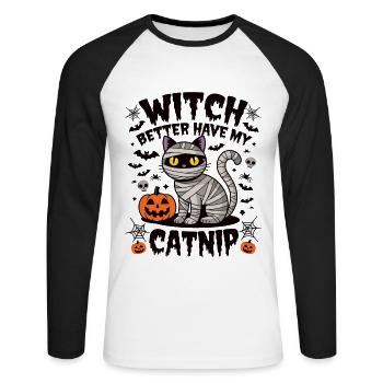 Halloween Cat Forget Candy Give Me A Cat - Unisex Long Sleeve Baseball T-Shirt - white/black - Front - Nik (191cm)