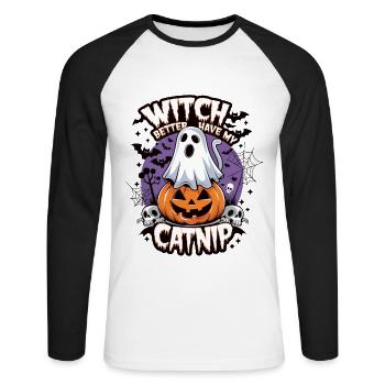 Halloween Cat Forget Candy Give Me A Cat - Unisex Long Sleeve Baseball T-Shirt - white/black - Front - Nik (191cm)