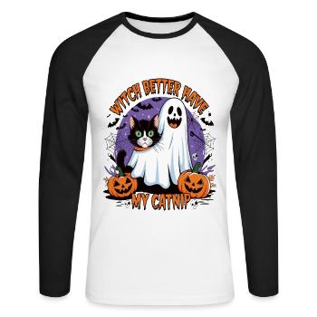 Halloween Cat Forget Candy Give Me A Cat - Unisex Long Sleeve Baseball T-Shirt - white/black - Front - Nik (191cm)