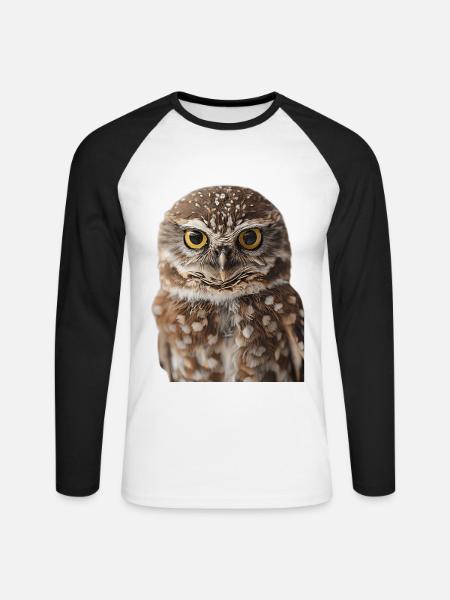 Eule - Unisex Baseballshirt langarm - Weiß/Schwarz