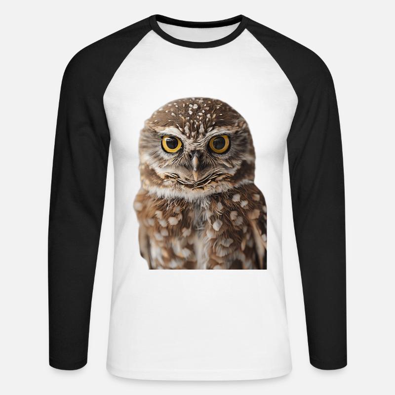 Eule - Unisex Baseballshirt langarm - Weiß/Schwarz