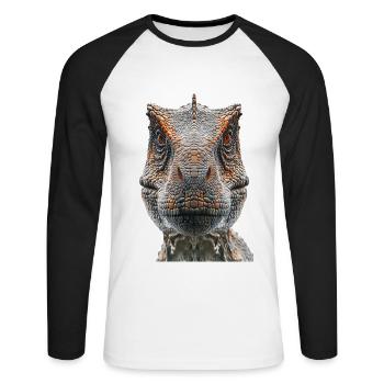 T-Rex - Unisex Baseballshirt langarm - Weiß/Schwarz - Vorne - Nik (191cm)