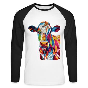 Kuh - Unisex Baseballshirt langarm - Weiß/Schwarz - Vorne - Nik (191cm)