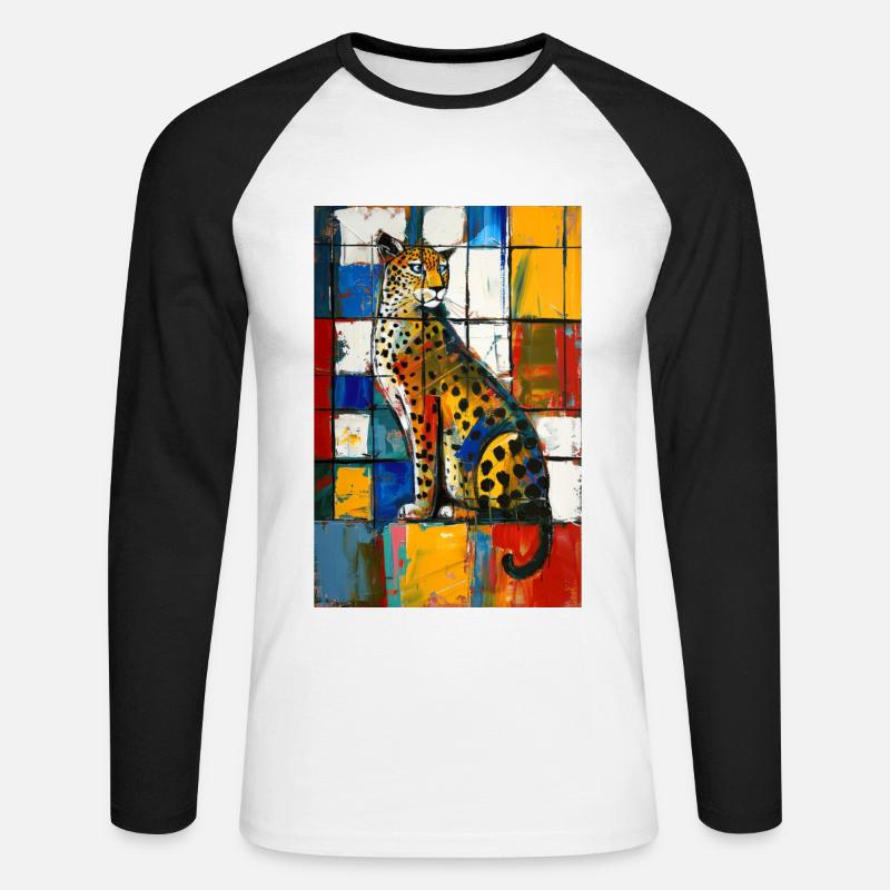 Leopard - Unisex Baseballshirt langarm - Weiß/Schwarz