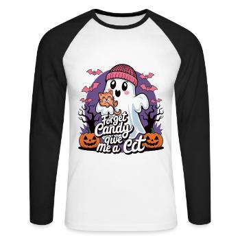 Halloween Cat Forget Candy Give Me A Cat - Unisex Long Sleeve Baseball T-Shirt - white/black - Front - Nik (191cm)