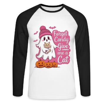 Halloween Cat Forget Candy Give Me A Cat - Unisex Long Sleeve Baseball T-Shirt - white/black - Front - Nik (191cm)