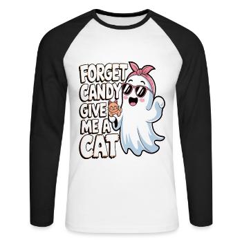 Halloween Cat Forget Candy Give Me A Cat - Unisex Long Sleeve Baseball T-Shirt - white/black - Front - Nik (191cm)
