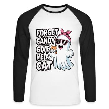 Halloween Cat Forget Candy Give Me A Cat - Unisex Long Sleeve Baseball T-Shirt - white/black - Front - Nik (191cm)