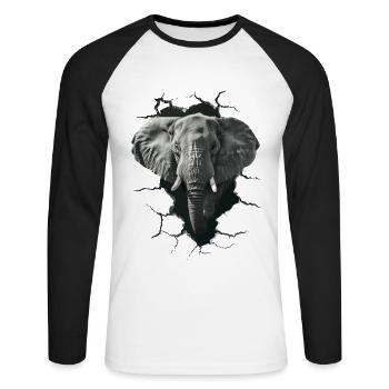 Elefant - Unisex Baseballshirt langarm - Weiß/Schwarz - Vorne - Nik (191cm)