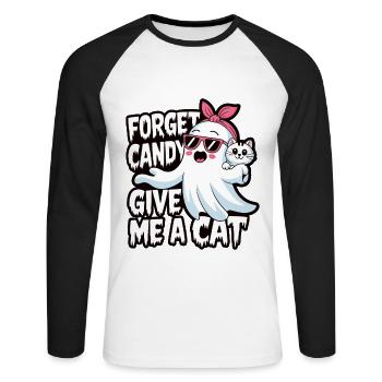 Halloween Cat Forget Candy Give Me A Cat - Unisex Long Sleeve Baseball T-Shirt - white/black - Front - Nik (191cm)