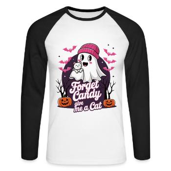 Halloween Cat Forget Candy Give Me A Cat - Unisex Baseballshirt langarm - Weiß/Schwarz - Vorne - Nik (191cm)