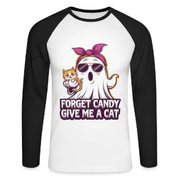 Halloween Cat Forget Candy Give Me A Cat - Unisex Long Sleeve Baseball T-Shirt - white/black - Front - Nik (191cm)