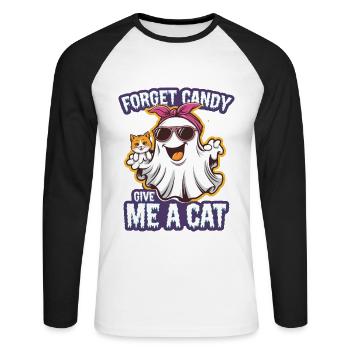Halloween Cat Forget Candy Give Me A Cat - Unisex Long Sleeve Baseball T-Shirt - white/black - Front - Nik (191cm)