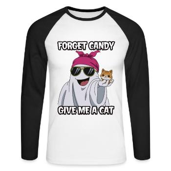 Halloween Cat Forget Candy Give Me A Cat - Unisex Baseballshirt langarm - Weiß/Schwarz - Vorne - Nik (191cm)