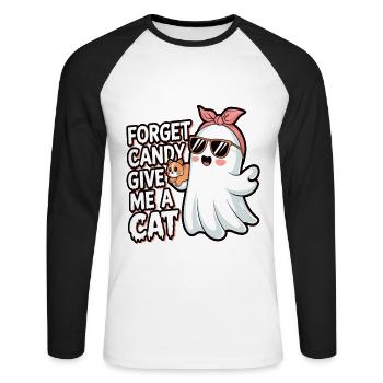 Halloween Cat Forget Candy Give Me A Cat - Unisex Long Sleeve Baseball T-Shirt - white/black - Front - Nik (191cm)
