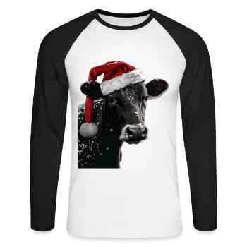 Kuh - Unisex Baseballshirt langarm - Weiß/Schwarz - Vorne - Nik (191cm)