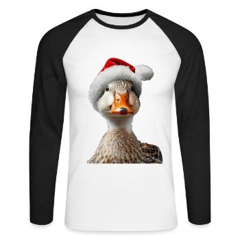 Ente - Unisex Baseballshirt langarm - Weiß/Schwarz - Vorne - Nik (191cm)