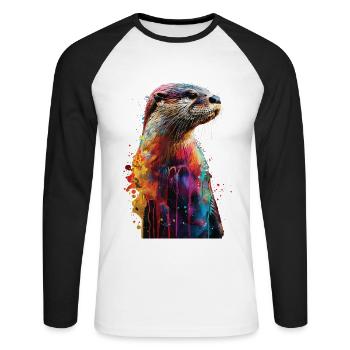 Otter - Unisex Baseballshirt langarm - Weiß/Schwarz - Vorne - Nik (191cm)