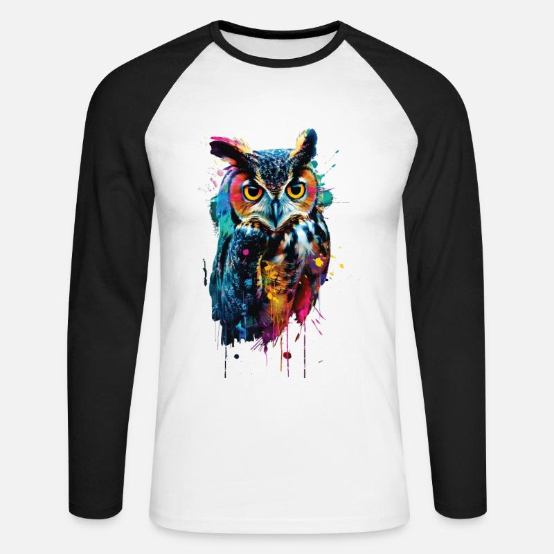 Eule - Unisex Baseballshirt langarm - Weiß/Schwarz