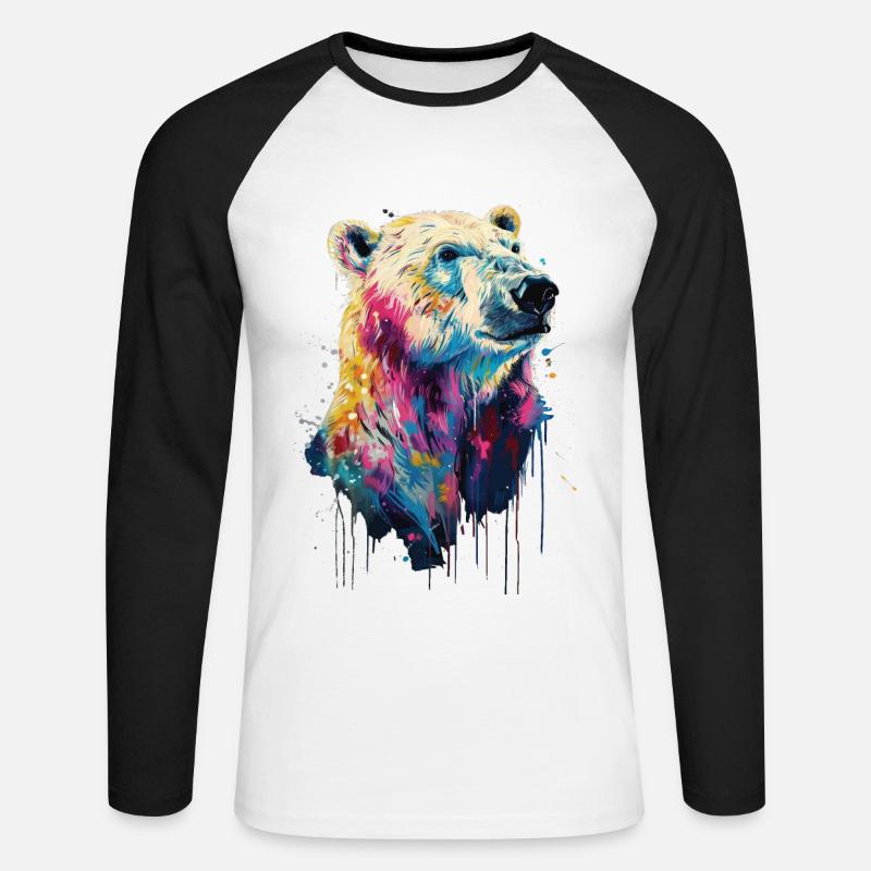 Eisbär - Unisex Baseballshirt langarm - Weiß/Schwarz