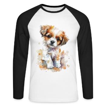 Chien - T-shirt baseball manches longues Homme - blanc/noir - Devant - Nik (191cm)