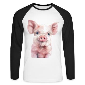 Schwein - Unisex Baseballshirt langarm - Weiß/Schwarz - Vorne - Nik (191cm)