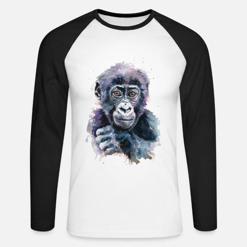 Gorilla - Unisex Baseballshirt langarm - Weiß/Schwarz