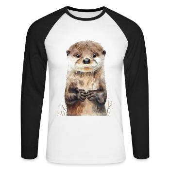Loutre - T-shirt baseball manches longues Homme - blanc/noir - Devant - Nik (191cm)