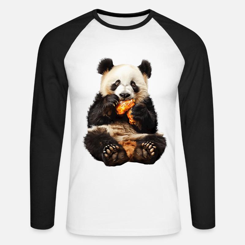 Panda - Unisex Baseballshirt langarm - Weiß/Schwarz