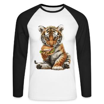 Tigre - T-shirt baseball manches longues Homme - blanc/noir - Devant - Nik (191cm)