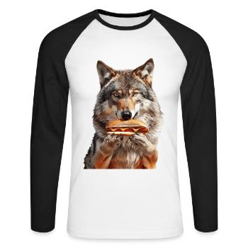 Wolf - Unisex Baseballshirt langarm - Weiß/Schwarz - Vorne - Nik (191cm)