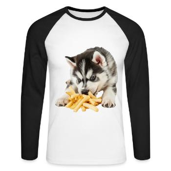 Sibirischer Husky - Unisex Baseballshirt langarm - Weiß/Schwarz - Vorne - Nik (191cm)