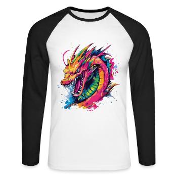 Dragon Colorful Fantasy Magic Mysticism Mythology Art - Unisex Long Sleeve Baseball T-Shirt - white/black - Front - Nik (191cm)