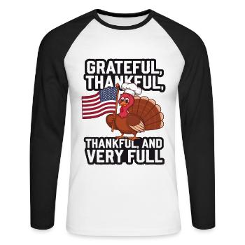 Dinde drôle de Thanksgiving - T-shirt baseball manches longues Homme - blanc/noir - Devant - Nik (191cm)