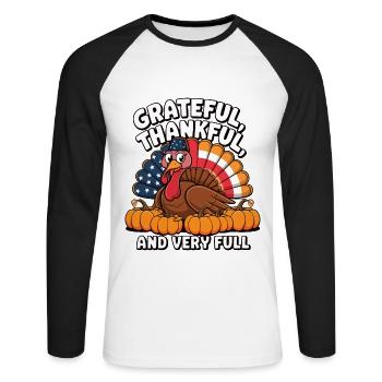 Dinde drôle de Thanksgiving - T-shirt baseball manches longues Homme - blanc/noir - Devant - Nik (191cm)
