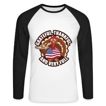 Funny Thanksgiving Turkey - Unisex Long Sleeve Baseball T-Shirt - white/black - Front - Nik (191cm)