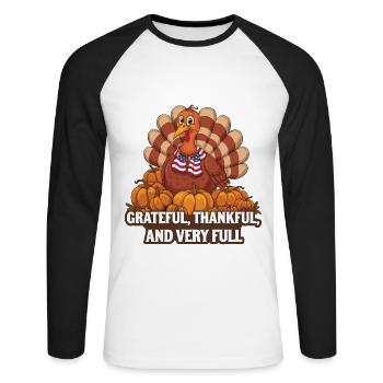 Funny Thanksgiving Turkey - Unisex Long Sleeve Baseball T-Shirt - white/black - Front - Nik (191cm)
