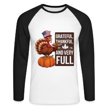 Funny Thanksgiving Turkey - Unisex Long Sleeve Baseball T-Shirt - white/black - Front - Nik (191cm)