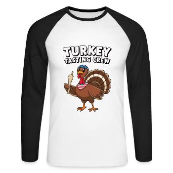 Funny Thanksgiving Turkey - Unisex Long Sleeve Baseball T-Shirt - white/black - Front - Nik (191cm)