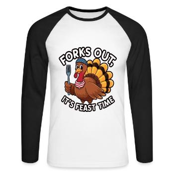 Dinde drôle de Thanksgiving - T-shirt baseball manches longues Homme - blanc/noir - Devant - Nik (191cm)