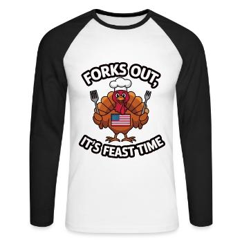 Funny Thanksgiving Turkey - Unisex Long Sleeve Baseball T-Shirt - white/black - Front - Nik (191cm)