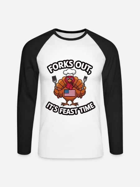 Lustiger Thanksgiving Truthahn - Unisex Baseballshirt langarm - Weiß/Schwarz