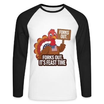 Dinde drôle de Thanksgiving - T-shirt baseball manches longues Homme - blanc/noir - Devant - Nik (191cm)