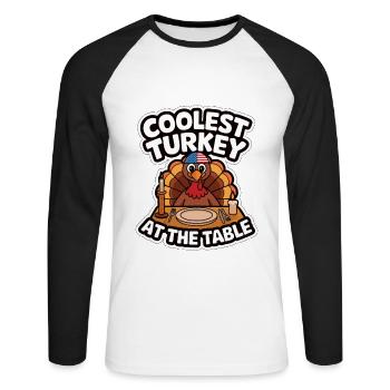 Funny Thanksgiving Turkey - Unisex Long Sleeve Baseball T-Shirt - white/black - Front - Nik (191cm)